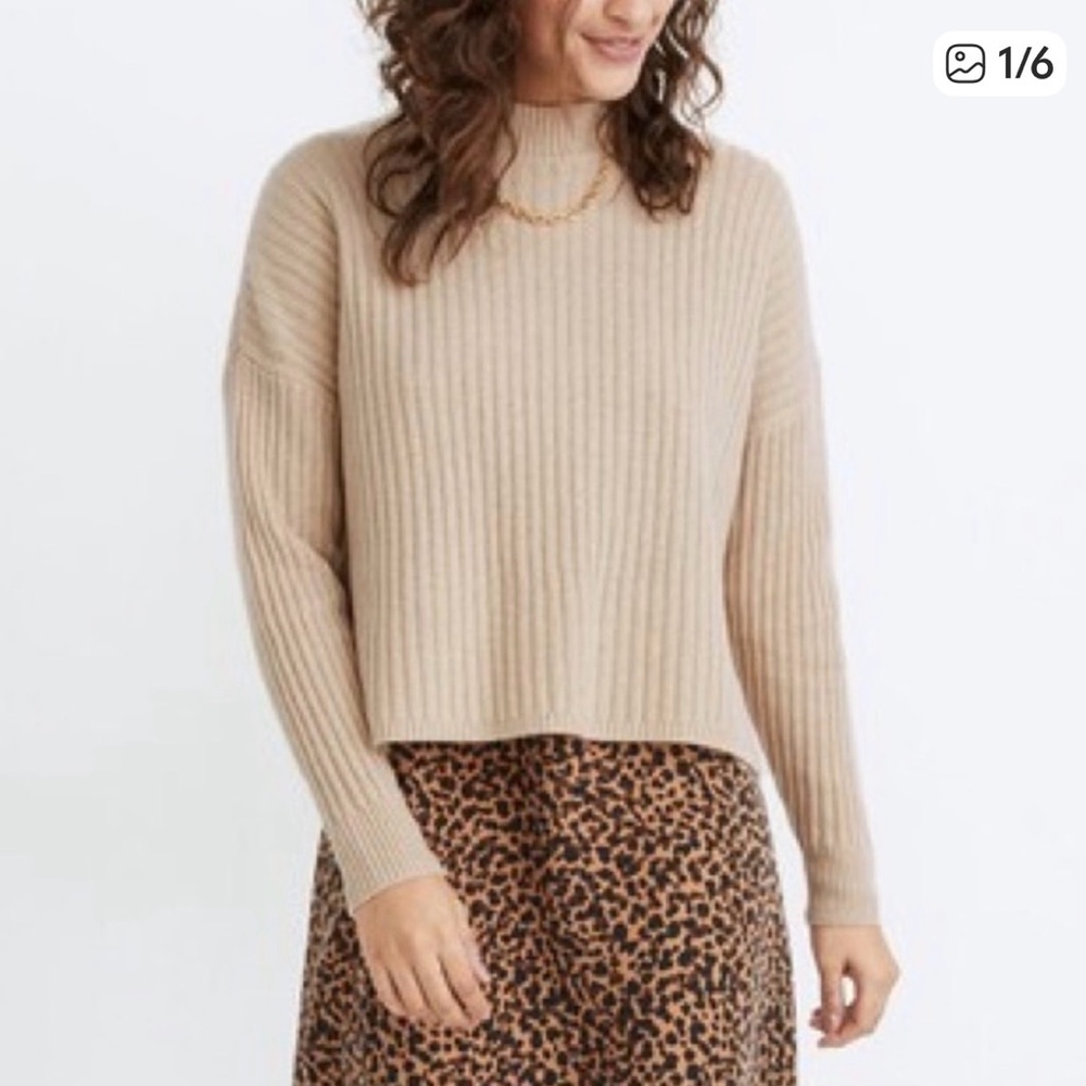 Madewell womens Beige Ribbed Cashmere  mock Turtleneck Sweater size S